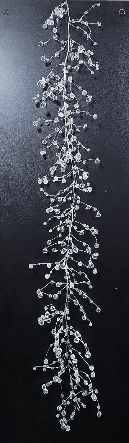 Galt International 192" Acrylic Crystal Diamond Garland Wire String Frosted & Diamond Cut Beaded Glitter Gem String Decorative Garland (Clear/White) (Set of 4x48-in)