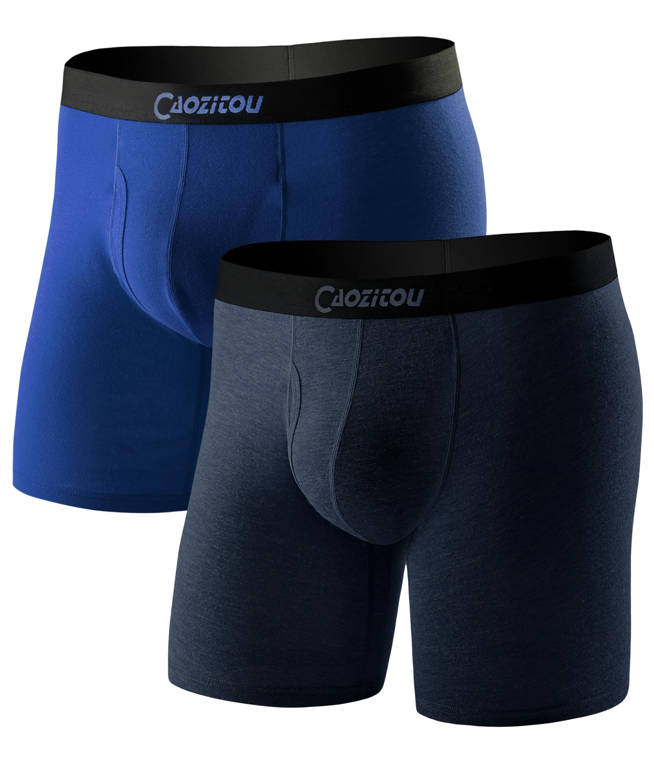 CAOZITOU Merino Boxershorts Herren 2er Pack, 100% Merinowolle Lange Unterhosen Männer, Wolle Unterwäsche mit Eingriff Atmungsaktive