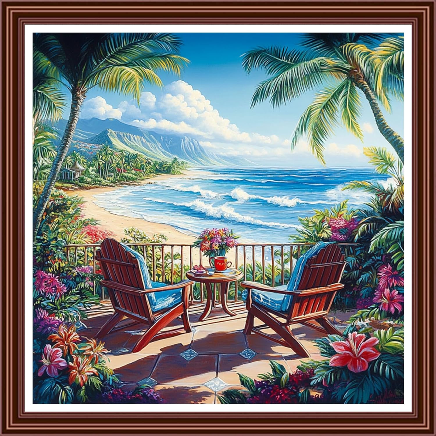 Dimensean Counted Cross Stitch Kit for Beginners, 11CT Unprinted Cross-Stitch Kit Easy Patterns Needlepoint Kit Cross Stitching Embroidery Kit Supplies-Rest by the Seaside 18x18 inch