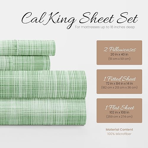 Miniatura 3 de ienjoy Home Simply Soft - Juego de sábanas de 4 piezas con patrón de paja, California King, Forrest (SS-4PC-THAT-CK-FO)