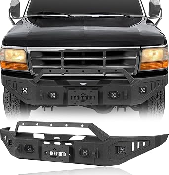 u-Box 1996 F250 Front Bumper for 1992-1996 Ford Bronco F-150 F-250 F-350, Offroad Steel Bumper w/Winch Plate & LED Lights & License Plate Mount