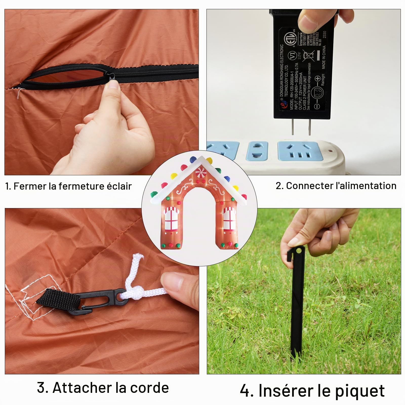 Arche de Noël Gonflable de 10 Pieds, décorations d'extérieur en Forme de Maison en Pain d'épices, Arche de Noël géante, décorations de Jardin gonflables avec lumières LED intégrées