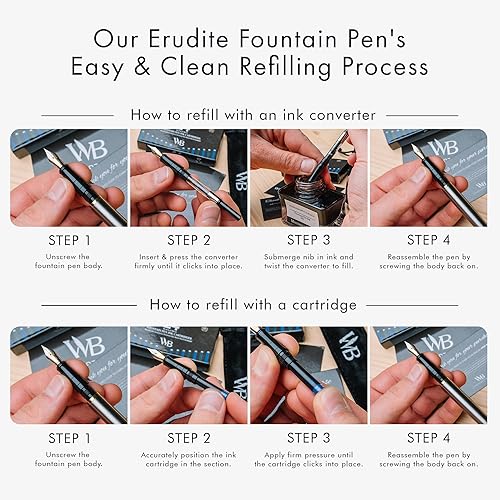 Miniatura 5 de Wordsworth & Black Juego de pluma estilográfica, punta extra fina dorada de 18 quilates, incluye 24 cartuchos de tinta, convertidor de recarga de
