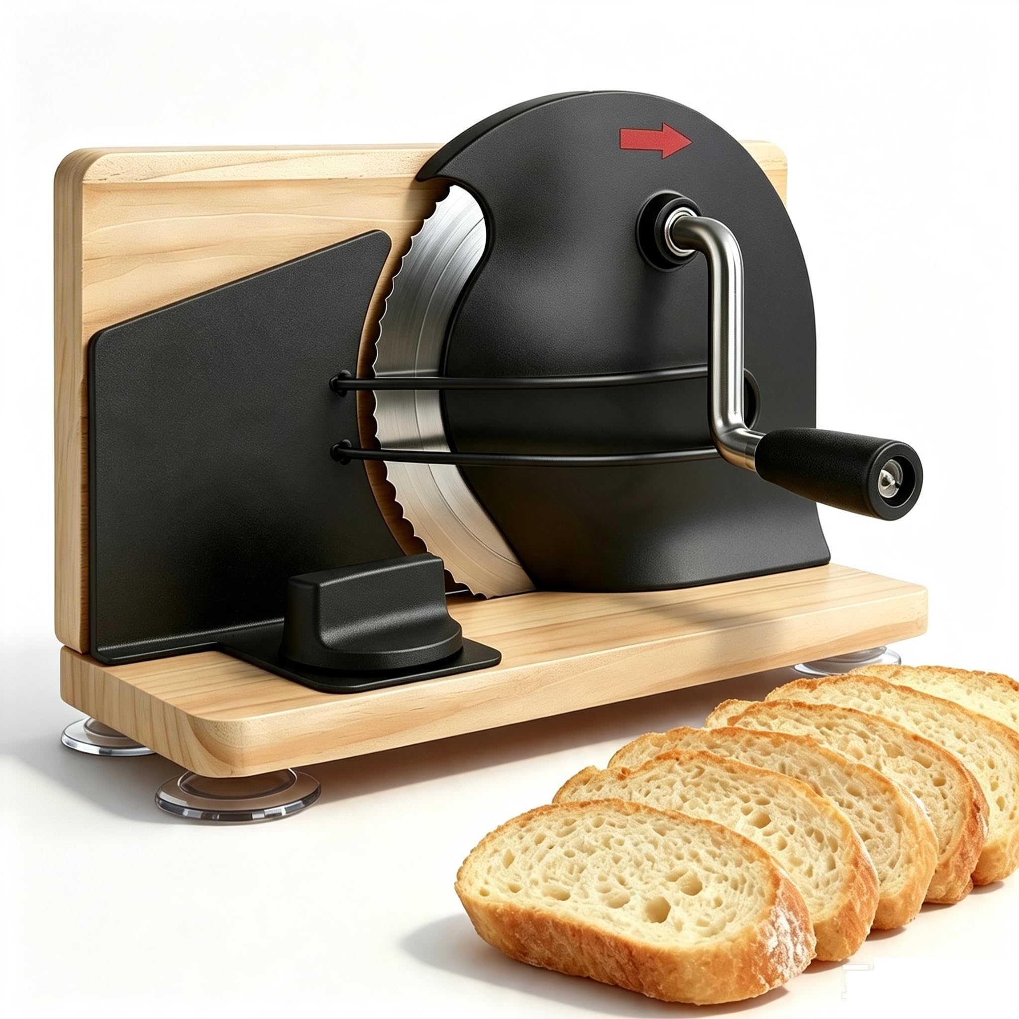Cortador de pan manual, cortador de pan con ventosas, grosor de corte sin | espesor de corte sin niveles, a elección de 1 a 20 mm, manivela de acero de alta calidad, grosor de corte ajustable