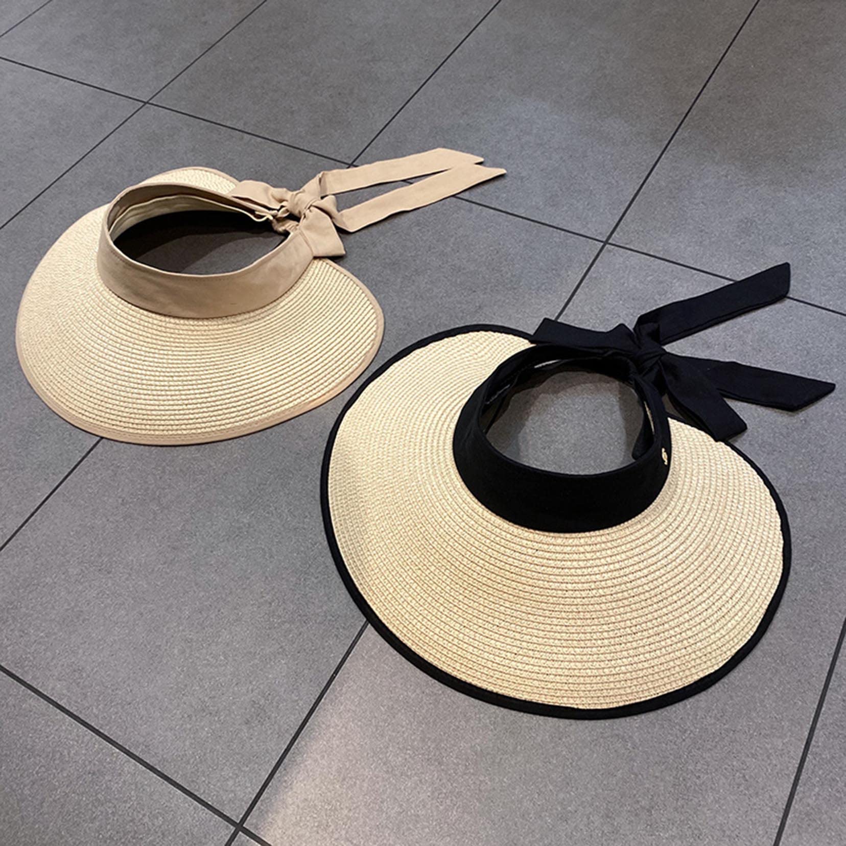 Damski kapelusz przeciwsłoneczny UPF 50+, szeroki, zwijany, słomkowy, na plażę, zwijany, z ochroną UV, beżowy, 56-58 cm