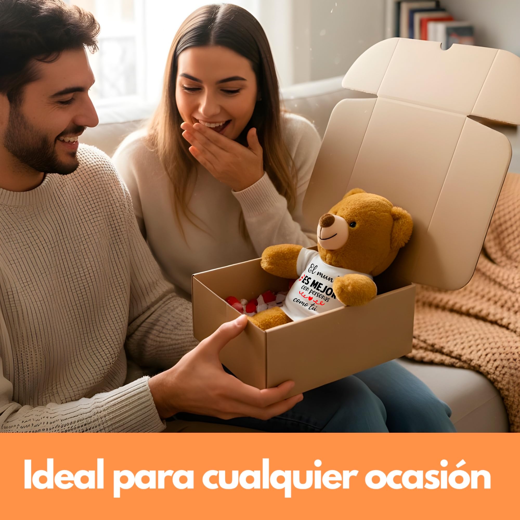 Peluchilandia Regalos Originales para Mujer y Amigas - Osito de Peluche con Mensaje Corazón en Caja Regalo - Detalle para Cumpleaños, Enamorados o Día de la Madre (MARRÓN) — view 7