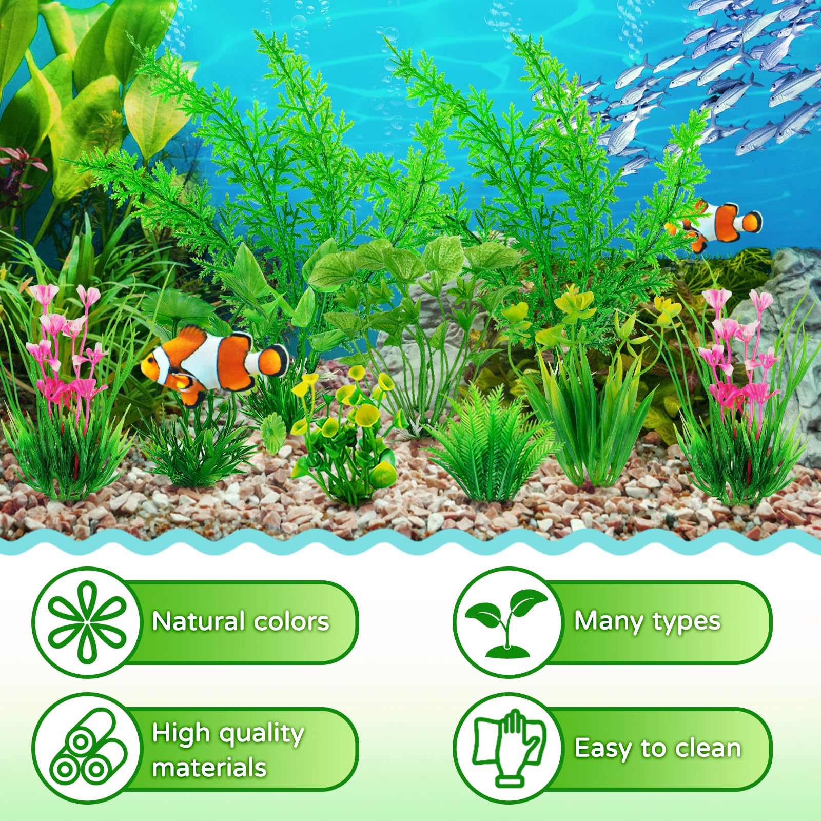 QUOZUO Fish Tank Accessories Green Plants, 10pcs Green Aquarium Decorations, Fish Tank Decor Plastic Plants - Image 3