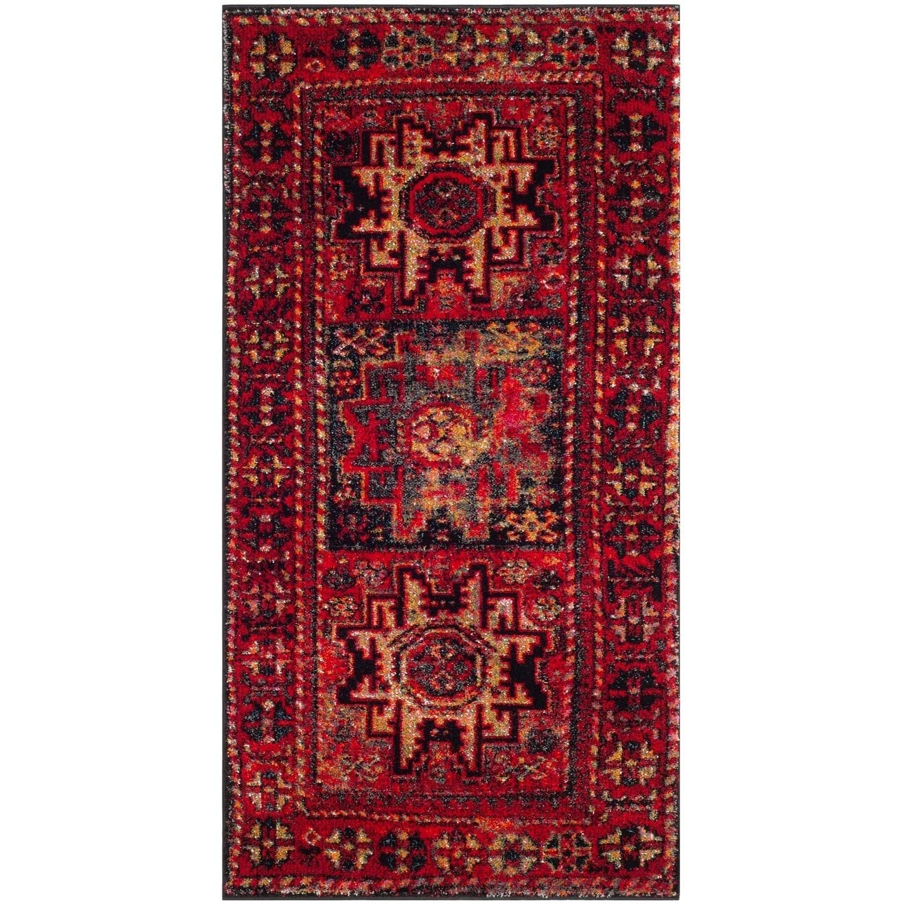 Safavieh Vintage Hamadan Collection VTH213A - Alfombra Tradicional Persa Oriental para Sala de Estar, Dormitorio, 70 x 150 cm, Color Rojo y Multicolor