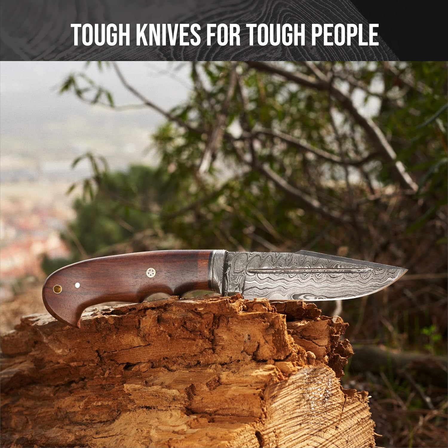 BIGCAT ROAR Deer Hunter - Handmade Damascus Steel Fixed Blade Knife 10" - Walnut Wood Handle & Leather Sheath - Bushcraft Outdoor Camping Skinning & Survival EDC Knife - Collector Hunter Men Gifts