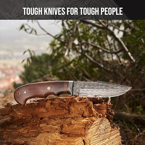 Miniatura 6 de BIGCAT ROAR Cuchillo de caza de Damasco hecho a mano, cuchillo de caza de hoja fija Bushcraft con funda y mango de madera de nogal, cuchillo de