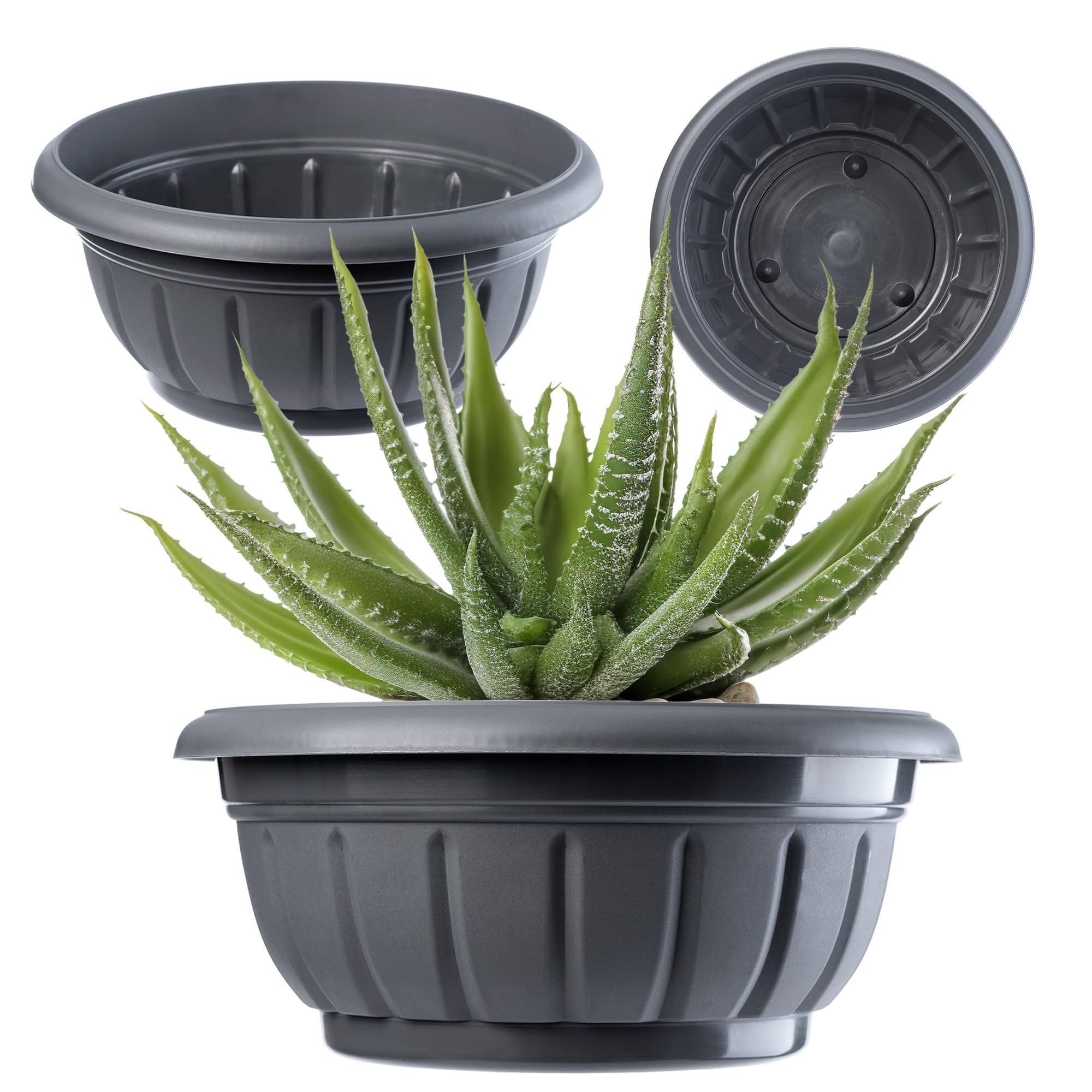 KADAX Macetero redondo de plástico, resistente a la intemperie, para exteriores, flores, plantas, jardín, balcón, decoración, maceta, resistente a las heladas (20 cm, antracita)