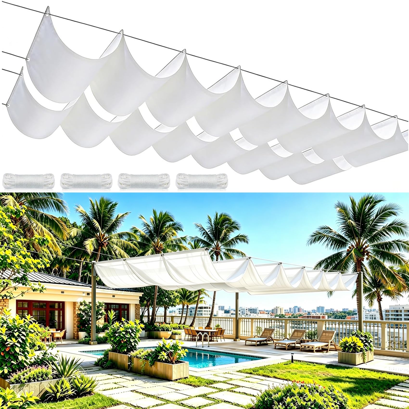 Voile ombrage rétractable blanc 85x350 cm anti-UV imperméable | Protégez votre terrasse du soleil
