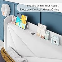 Vista 3 de Feonase - Base de cama de tamaño individual con estación de carga, base de cama tapizada con cabecera de ala, soporte de listones de madera maciza