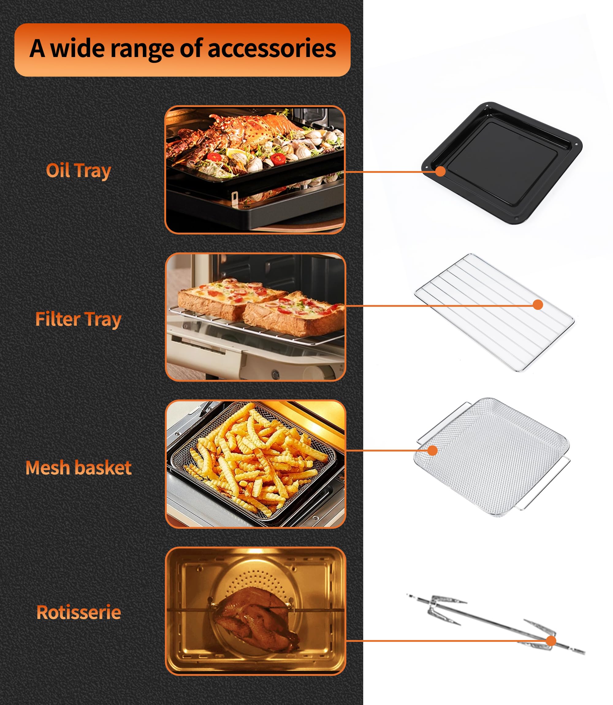 Forno Friggitrice Ad Aria Calda 14L, Emphsism Air fryer Fornetto Elettrico con 11 Programmi Preimpostati, 1800W Friggitrice ad Aria Senza Olio con Schermo, Mini Forno Inclusi Ricettario e 4 Accessori