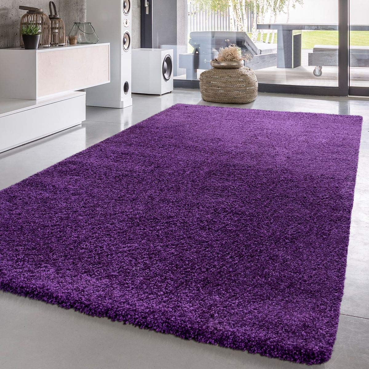 T&T Design High Pile shaggy Rug Uni purple Modern, Size:70x250 cm