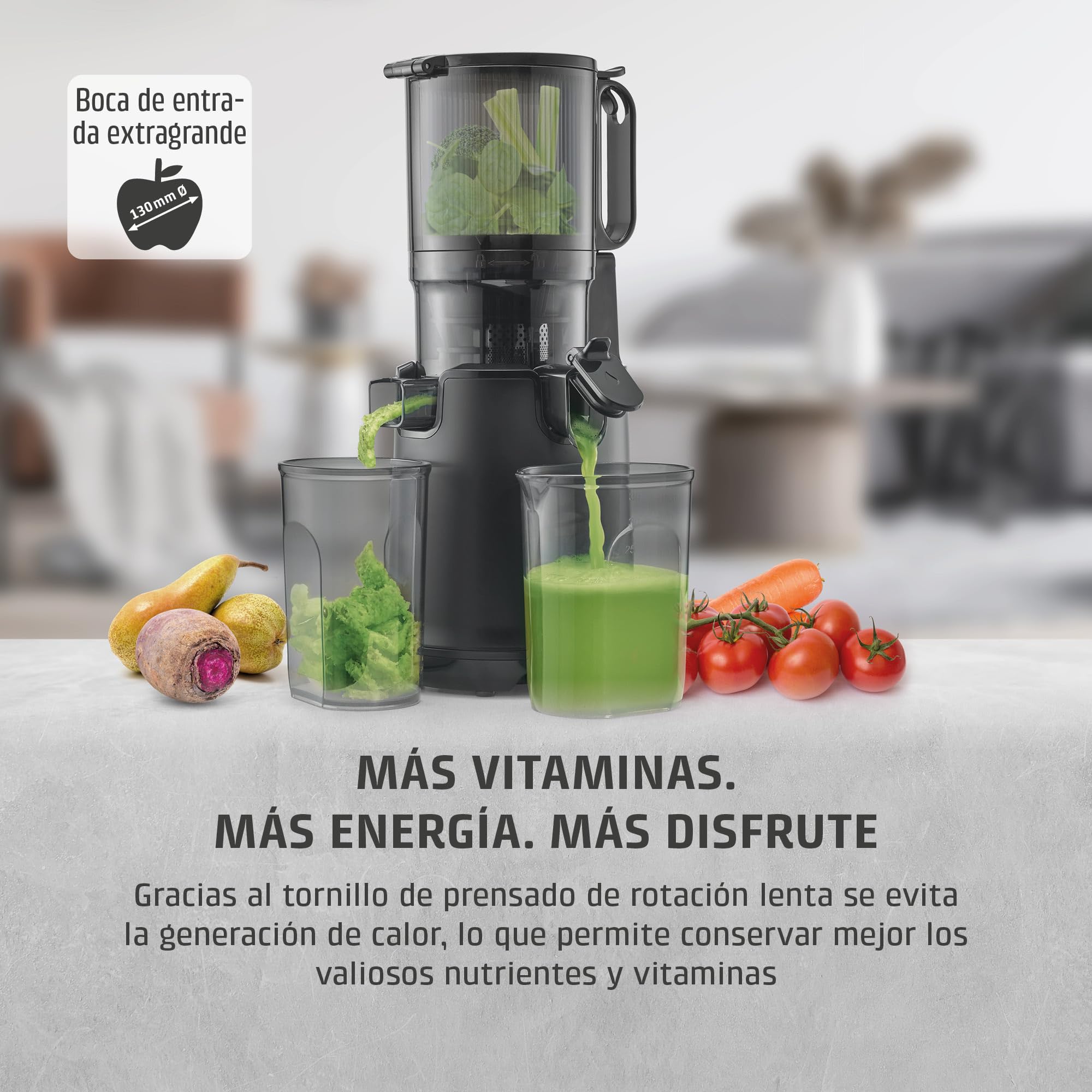 CASO JuiceFit Pro - Licuadoras para zumos y batidos - Slow Juicer con 40 RPM de Velocidad - Abertura grande para frutas enteras - 30% más de jugo - Tamaño Compacto - Jarra 1.000 ml, negra