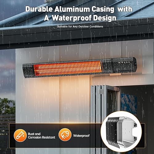 Miniatura 4 de Calentador eléctrico de techo para exteriores, patio colgante de pared de 1500 W, infrarrojo, 9 niveles de calor, temporizadores de 24 horas,