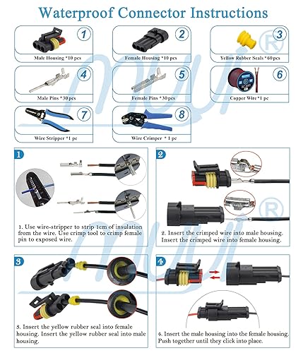 Miniatura 23 de Conectores de cable eléctrico con terminales HID de 1/2/3/4/5/6 vías/pines Muyi, impermeables