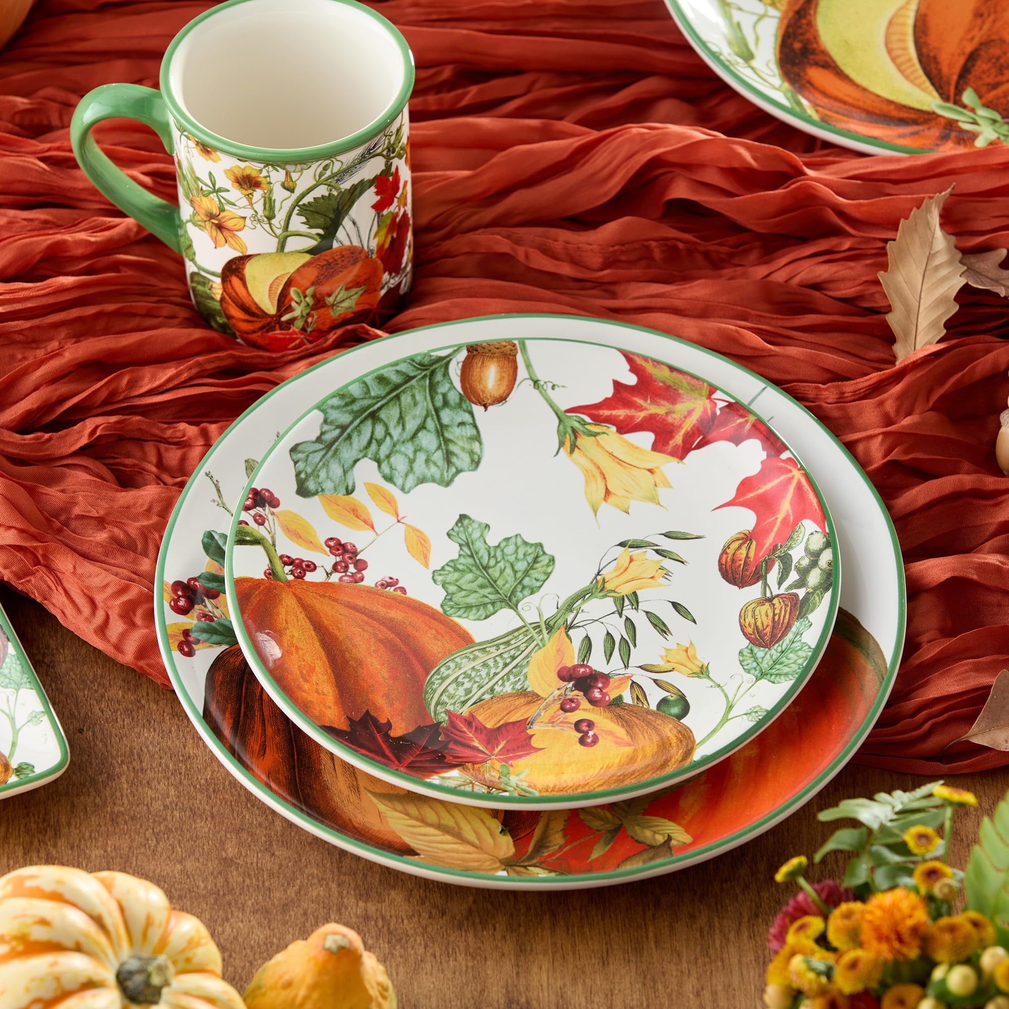  Dinnerware　Harvest Festival　プレート Pratos de salada de cerâmica Harvest Fields de 23 cm – Conjunto de