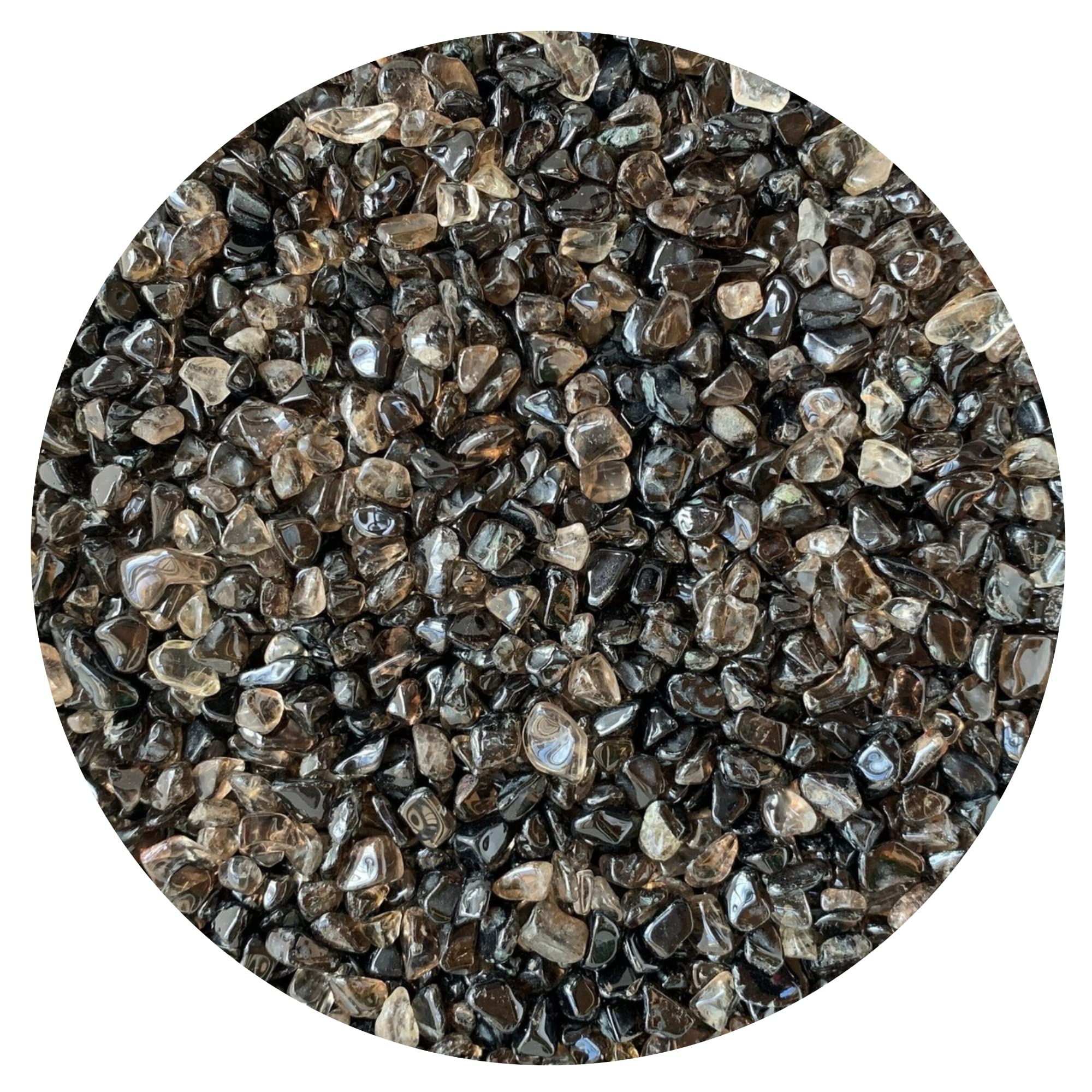 GAF TREASURES 2 oz Lot Natural Semi Tumbled Gemstone Chips, Crushed Mini Crystals, Undrilled Crystal Chips (Smoky Quartz)