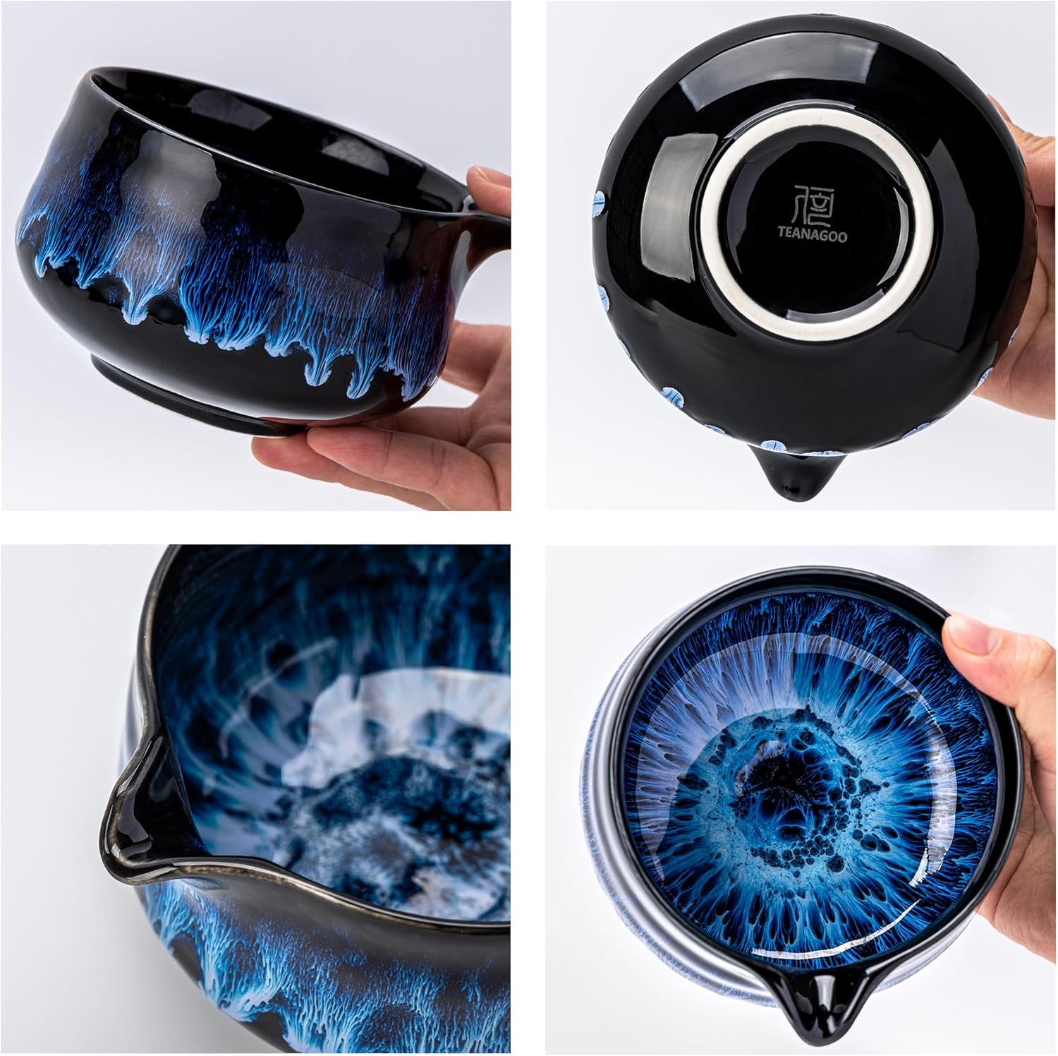 TEANAGOO 7 Pcs Matcha Whisk Set,Matcha Set for Ceremony,Matcha Kit Junware-Blue,Matcha Tea Set for Making Breakfast/Latte,Ceramic Bowl(chawan) whith Spout and Whisk,Gift for Matcha Lover - Image 3