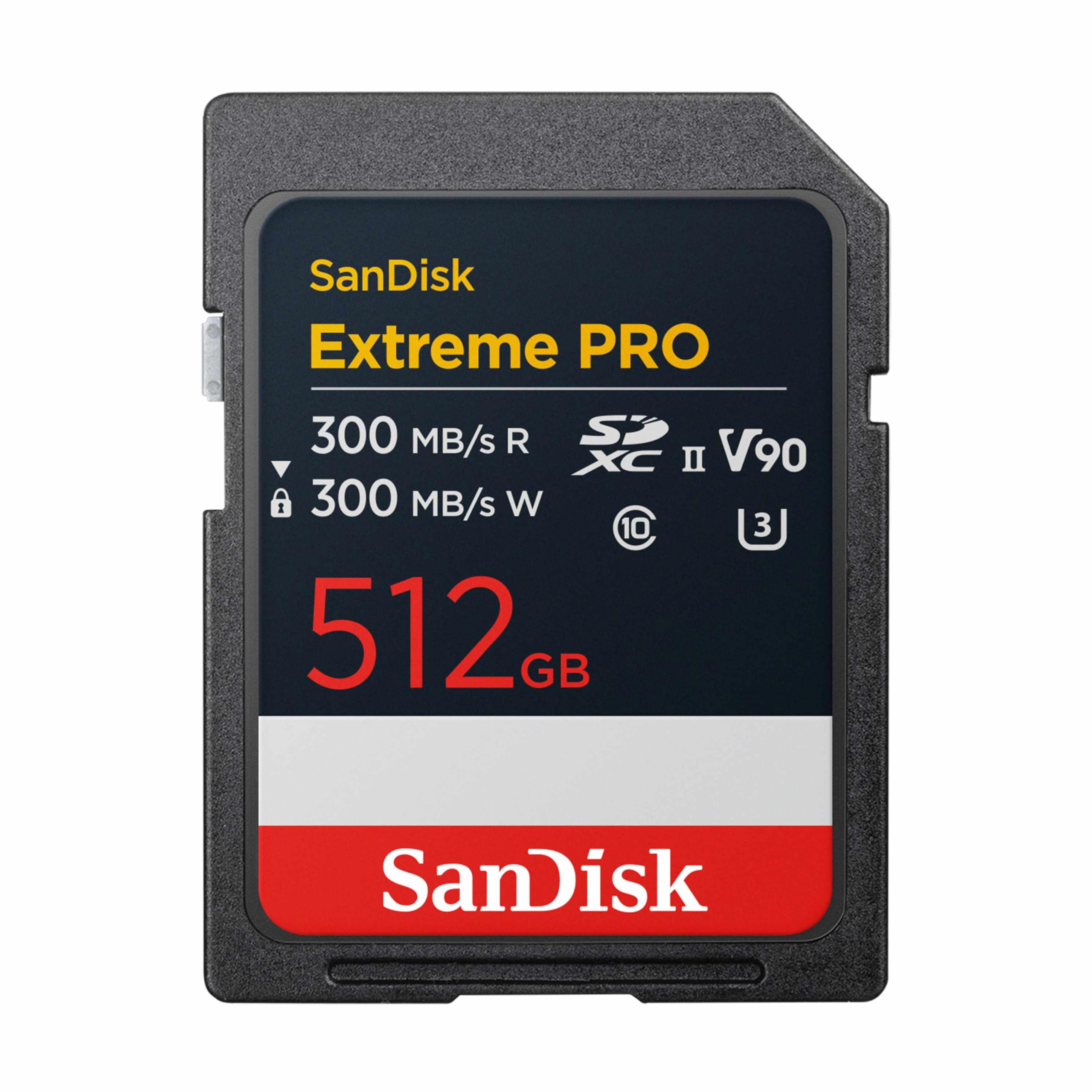 SanDisk Extreme Pro 512 GB SDXC Tarjeta, UHS-II, Velocidad de Lectura con hasta 300 MB/s, Velocidad de Escritura 300 MB/s, V90, Grabación de vídeo en 8K cinematográfica