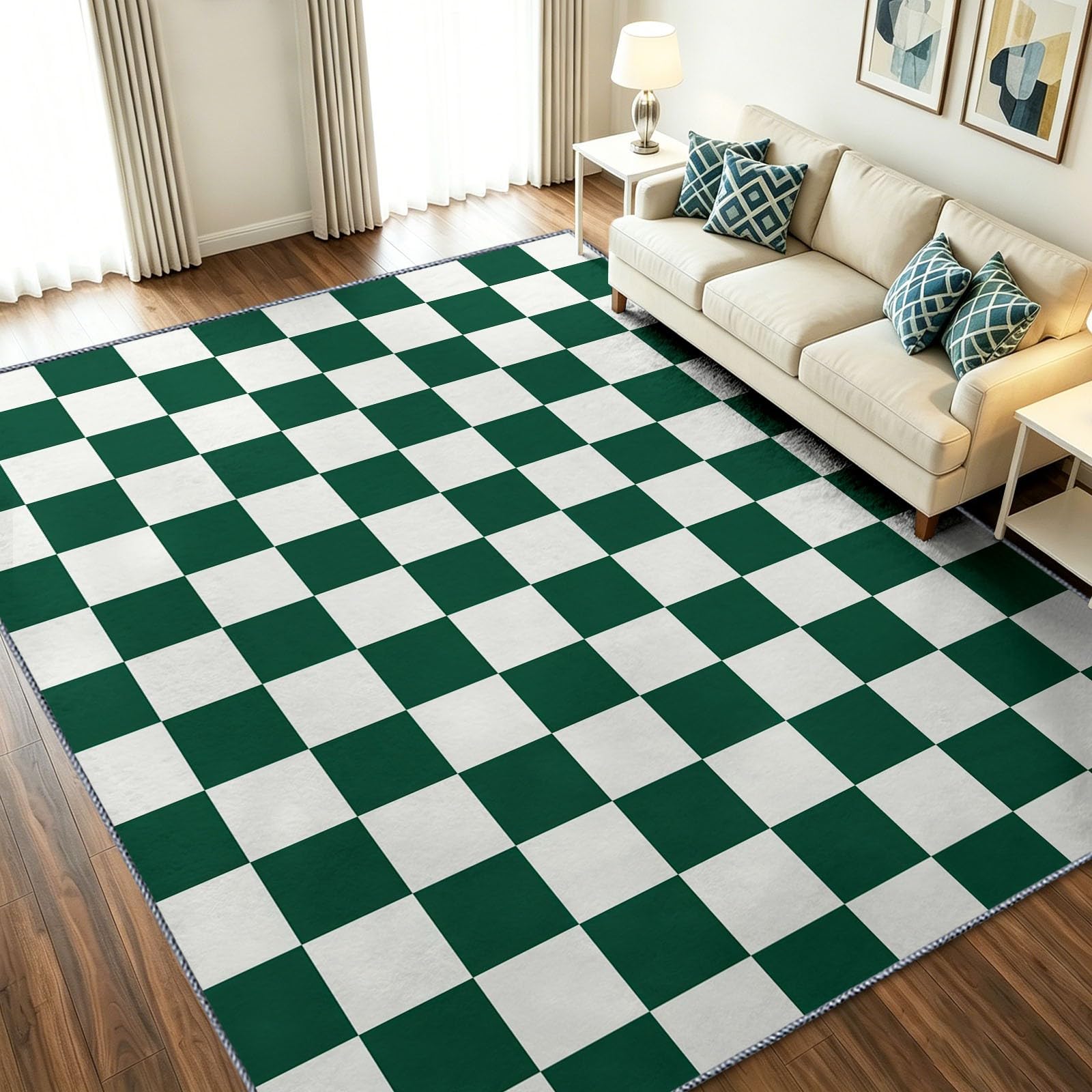 Alfombra verde de 120 x 172 cm lavable con diseño geométrico moderno