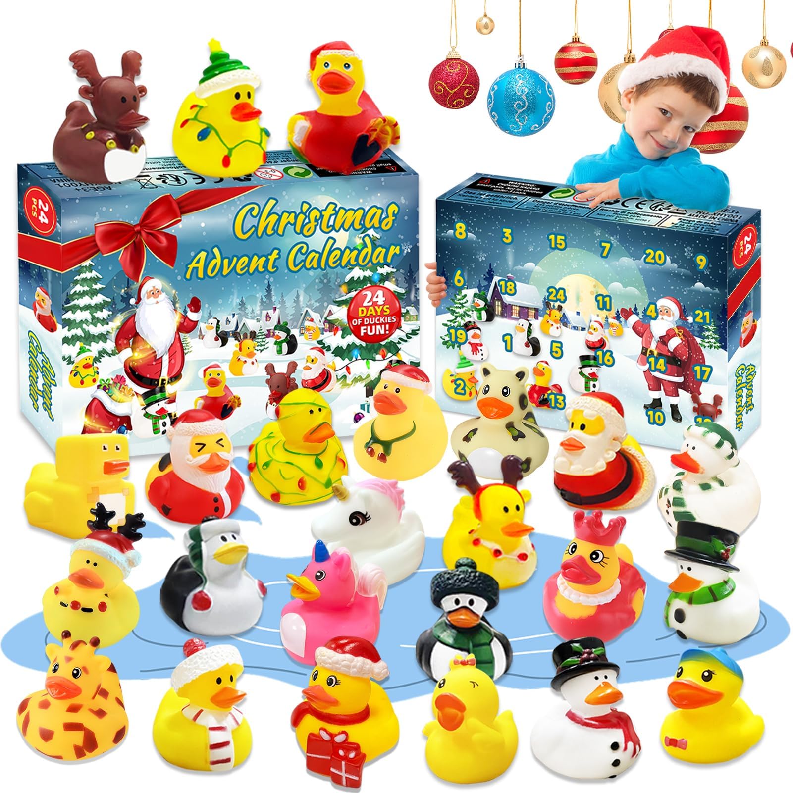 Byhsoep Calendario Avvento 2023 Bambino,Calendario Avvento Paperelle,Calendario per Bambini,24 Paperelle di Gomma di Natale per Regali di Natale per Ragazzi e Ragazze