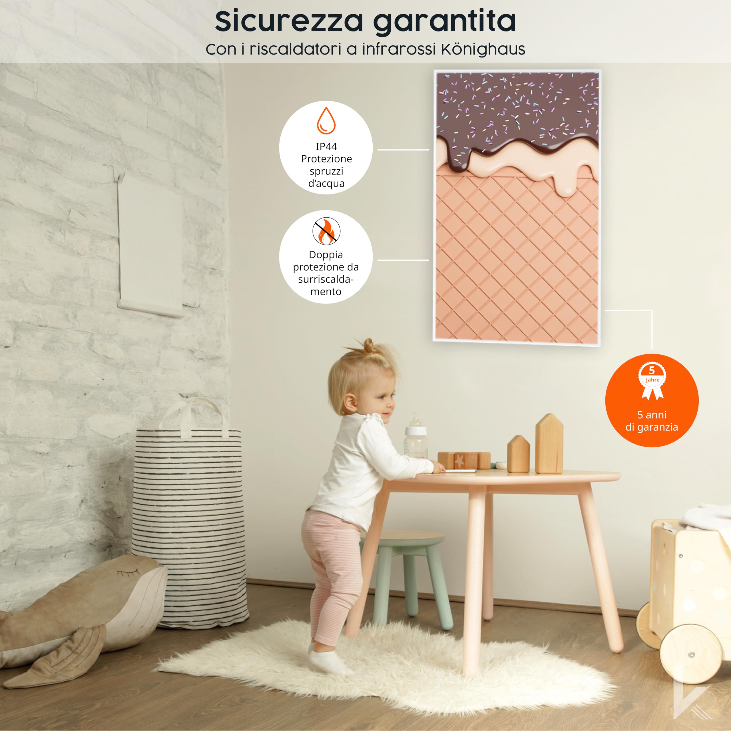 Riscaldatore a infrarossi Könighaus - 1200 watt - a basso consumo = riscalda in 2 minuti - con piedini e termostato - riscaldatore mobile - look piacevole con motivo: Bianco