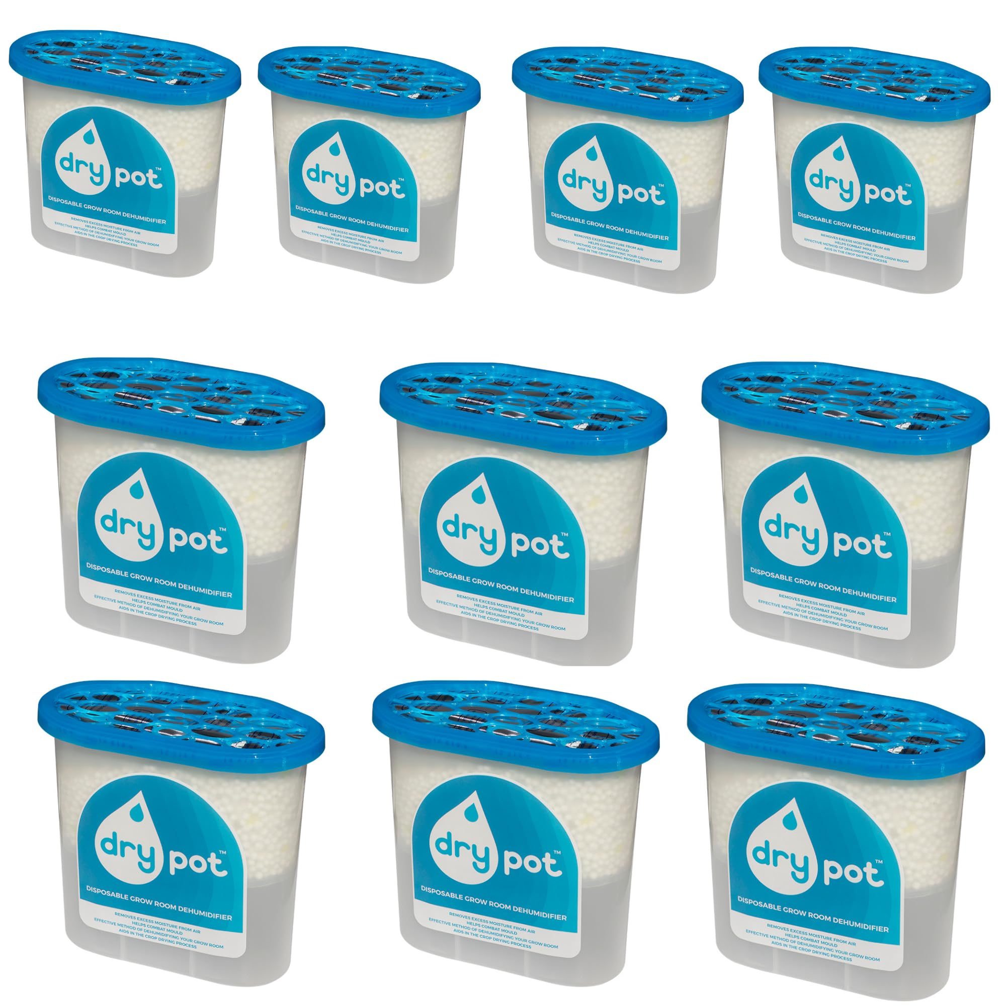 Dry Pot 800ml Portable Disposable Dehumidifier – Moisture Absorber for Grow Tents, Wardrobes, Bathrooms, Cars & Small Spaces – Prevents Damp, Condensation & Mould (10 Pot)