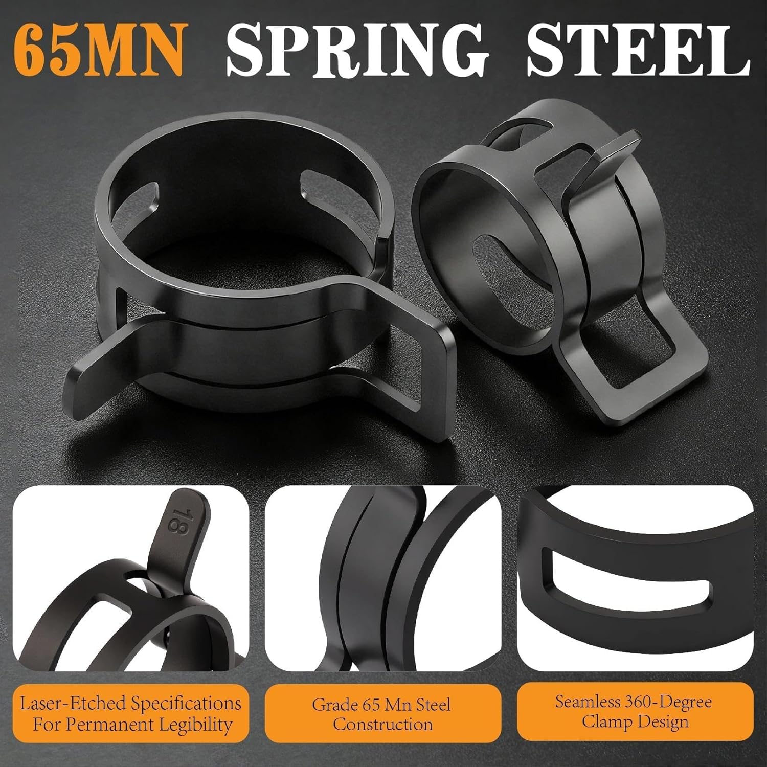 355Pcs 6-25mm Spring Hose Clamps Assortment Kit With Swivel Flat Clamp Plier and Removal Plier,Radiator Hose Clamp,Black Hose Clips for Automotive Fuel Line,Silicone Vacuum