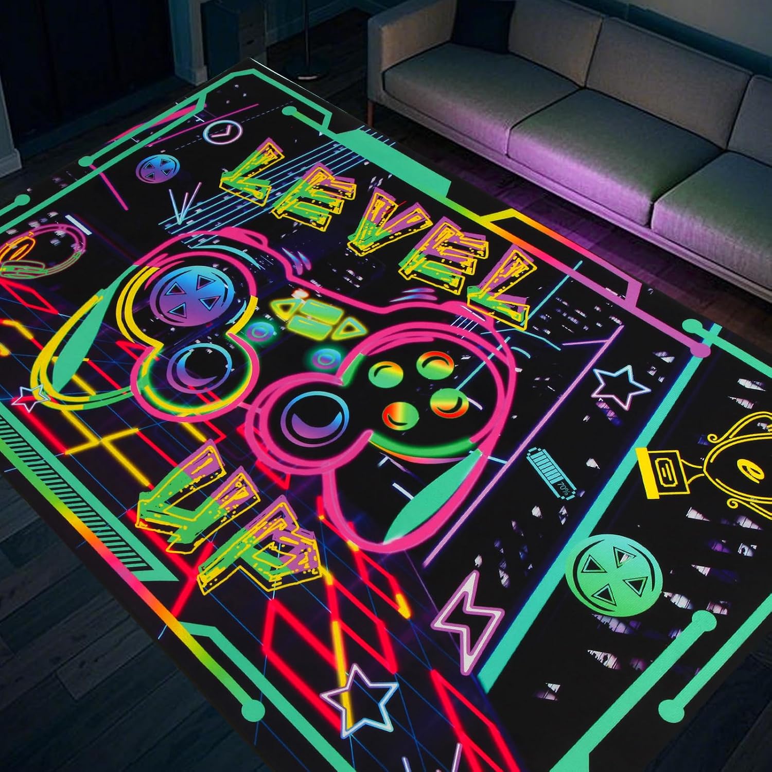 Cool Video Game Carpet Rugs for Gamer Kids Boys Mens Room Bedroom Decor, Gamepad Controller Area Rug Under Desk Table Chair Sofa Non Slip, Teens Playroom Bedside Floor Rug Mat 3'x5'