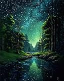 Starry Night Paint by Numbers Kit for Adults Beginner Forest Adult Paint by Number Kits Canvas Adults' Paint-by-Number Kits DIY Oil Painting Kits for Gift Home Wall Decor 16x20 Inch