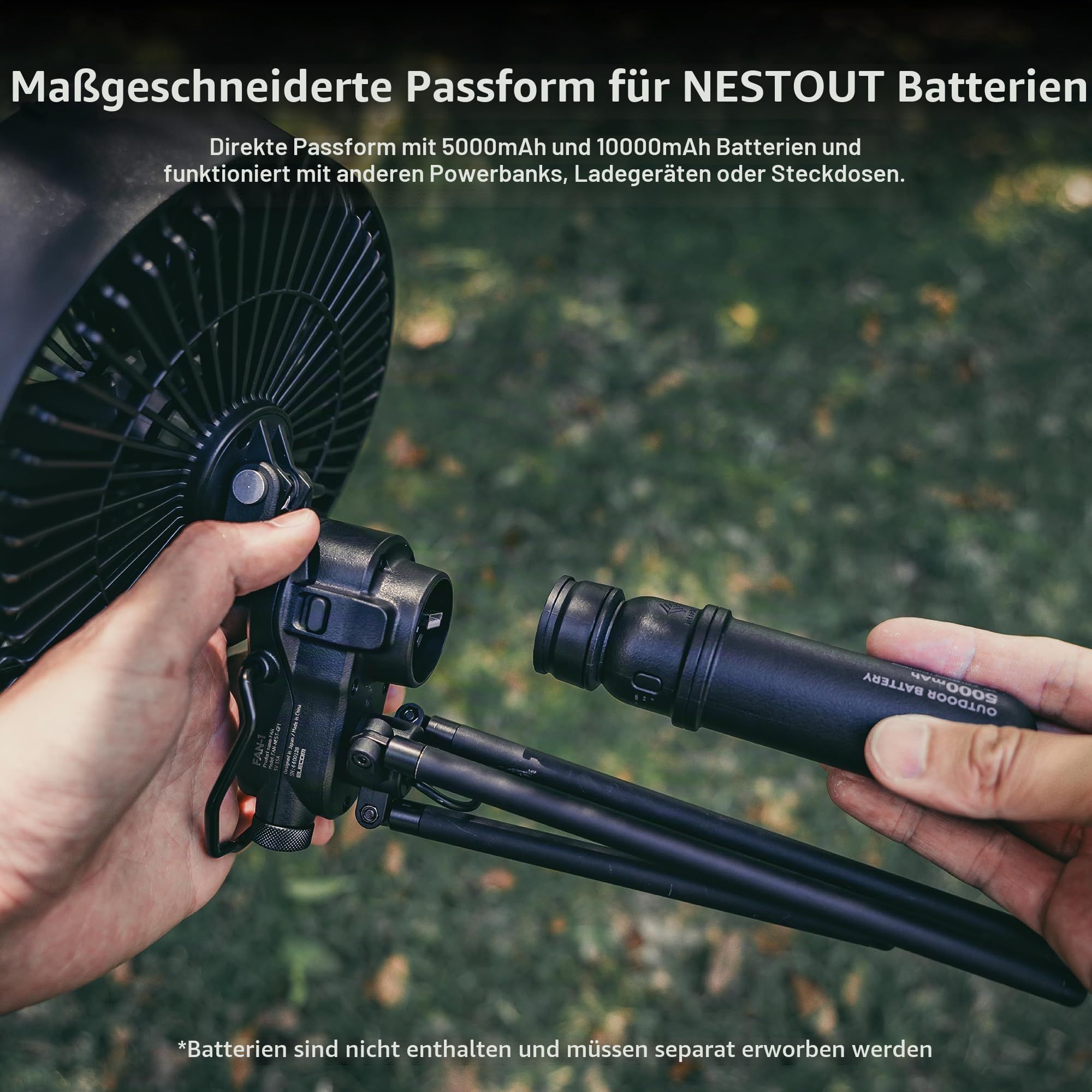 エレコム(ELECOM) NESTOUT Outdoor Camping Fan with Tripod, 4 Speed Settings & Breeze Mode, 3 Angle Oscillation, 90° Adjustable Tilt, Auto Timer (30/60/90 mins), USB C Compatible, Portable Tent Fan (Black)