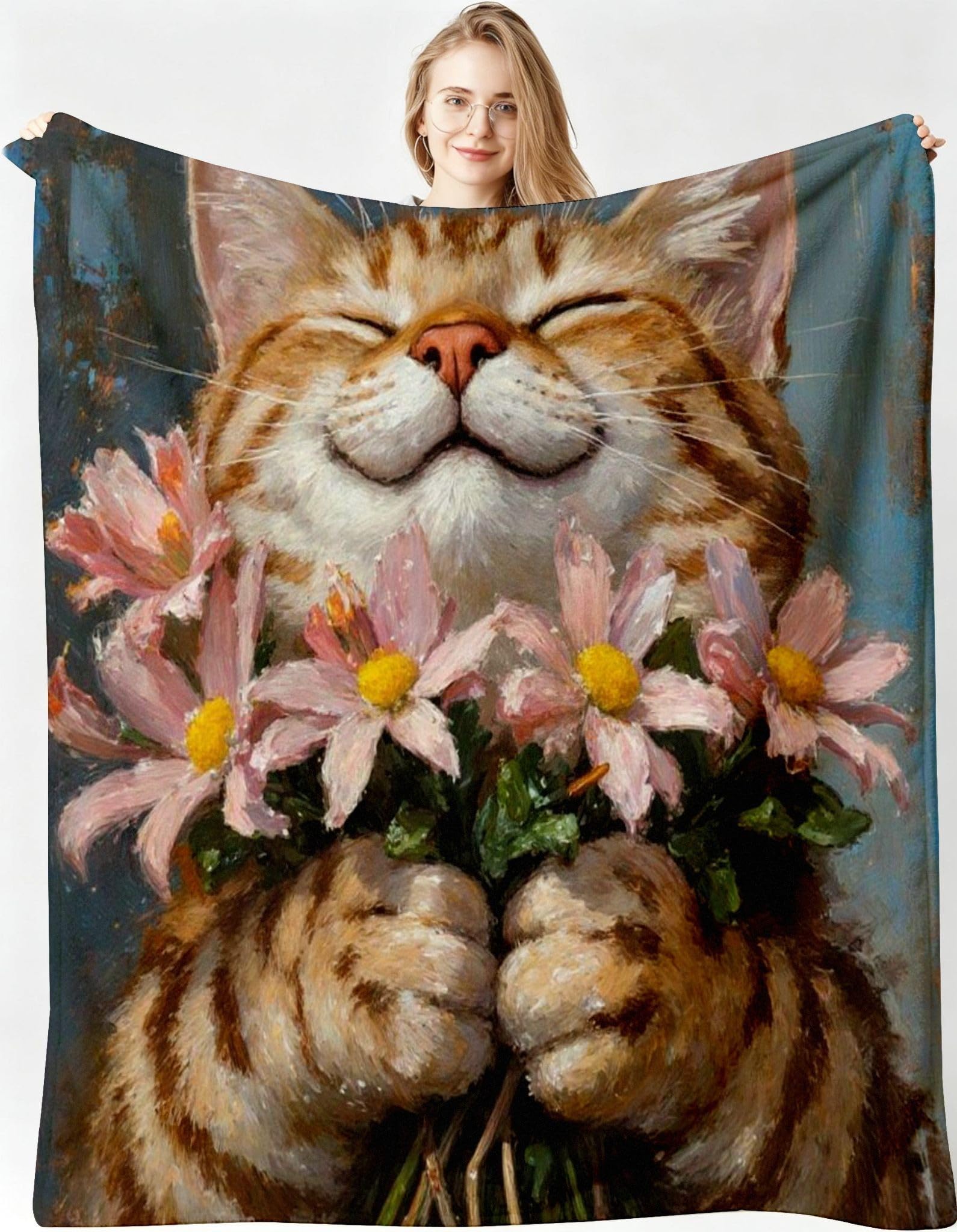 Manta Franela Sherpa 3D Gato Florido 240x260cm para Cama 180-A305