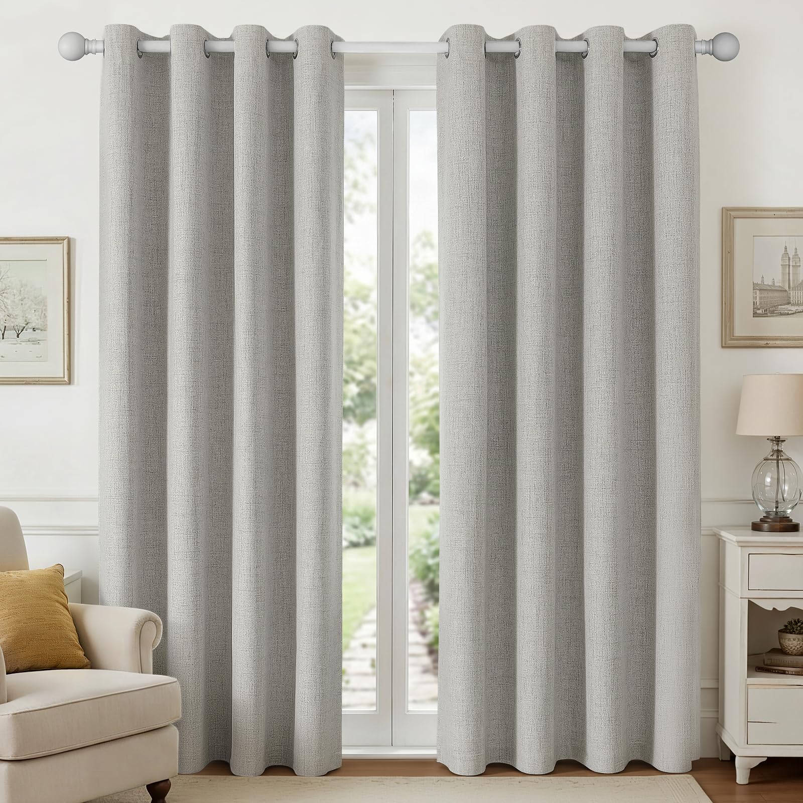 Joydeco, Set di 2 tende oscuranti da 213 cm di lunghezza, in tela grezza biancastra termicamente isolata, con occhielli, tende strutturate per camera da letto e soggiorno
