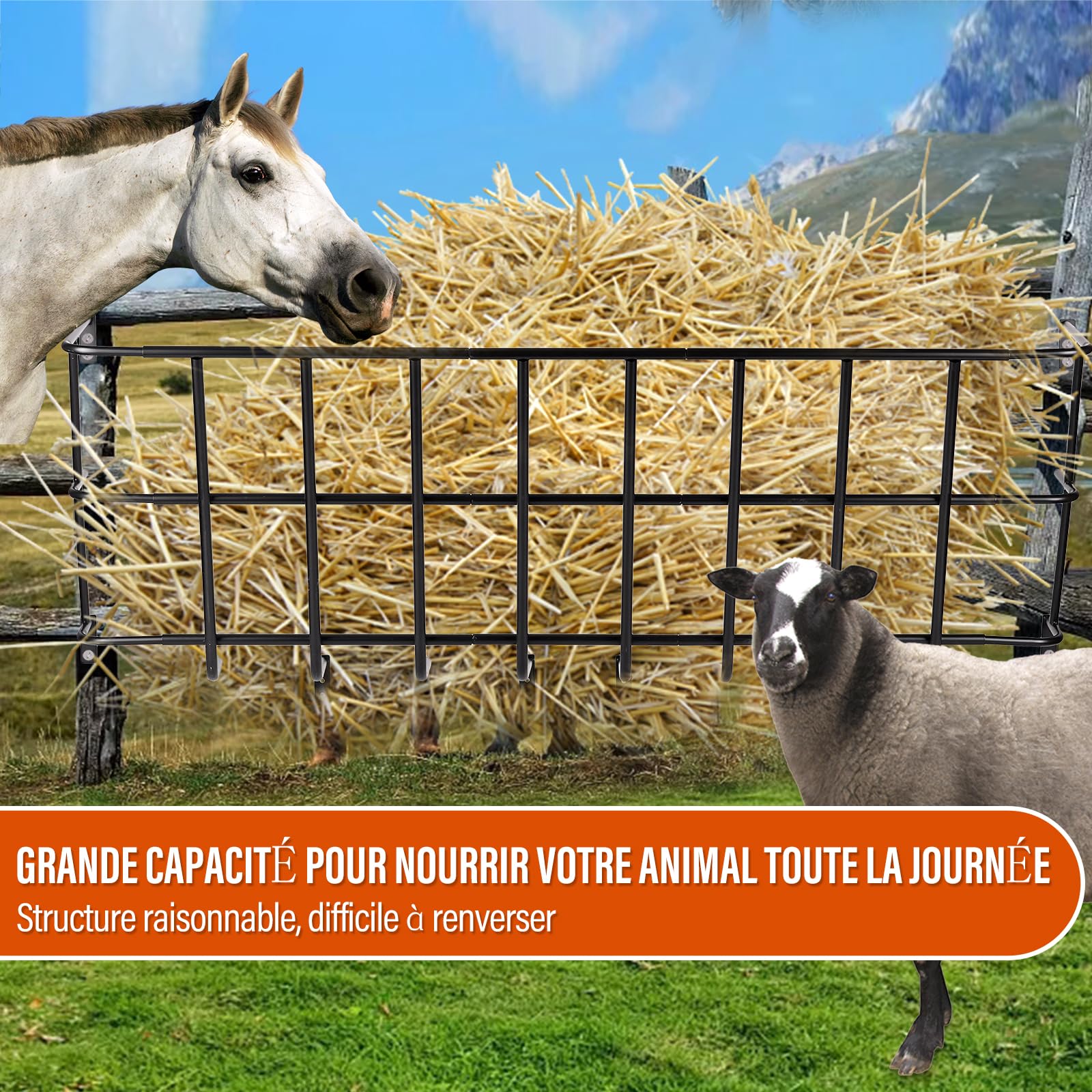 Ratelier a Foin pour Chevre, Mangeoire à ChèVres SurdimensionnéE Porte-Foin Mural pour ChèVres, Mangeoire à BéTail Suspendue pour Moutons et Chevaux, Facile à Installer à la Ferme (Noir)