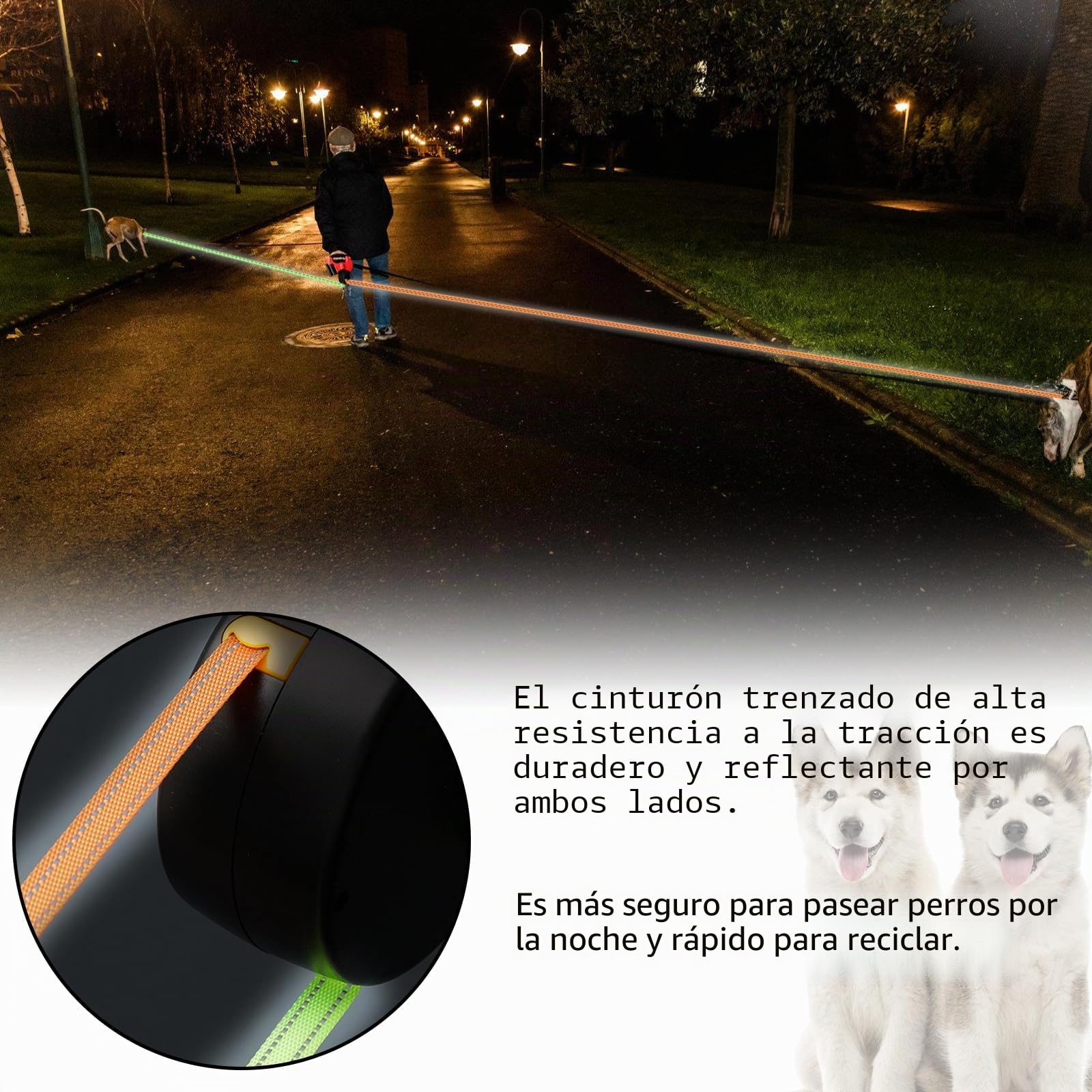 Correa retráctil para perros, 300 cm, correa para perros de doble cabezal, correa giratoria de 360°, correa retráctil y antideslizante, para perros pequeños y medianos (rojo)