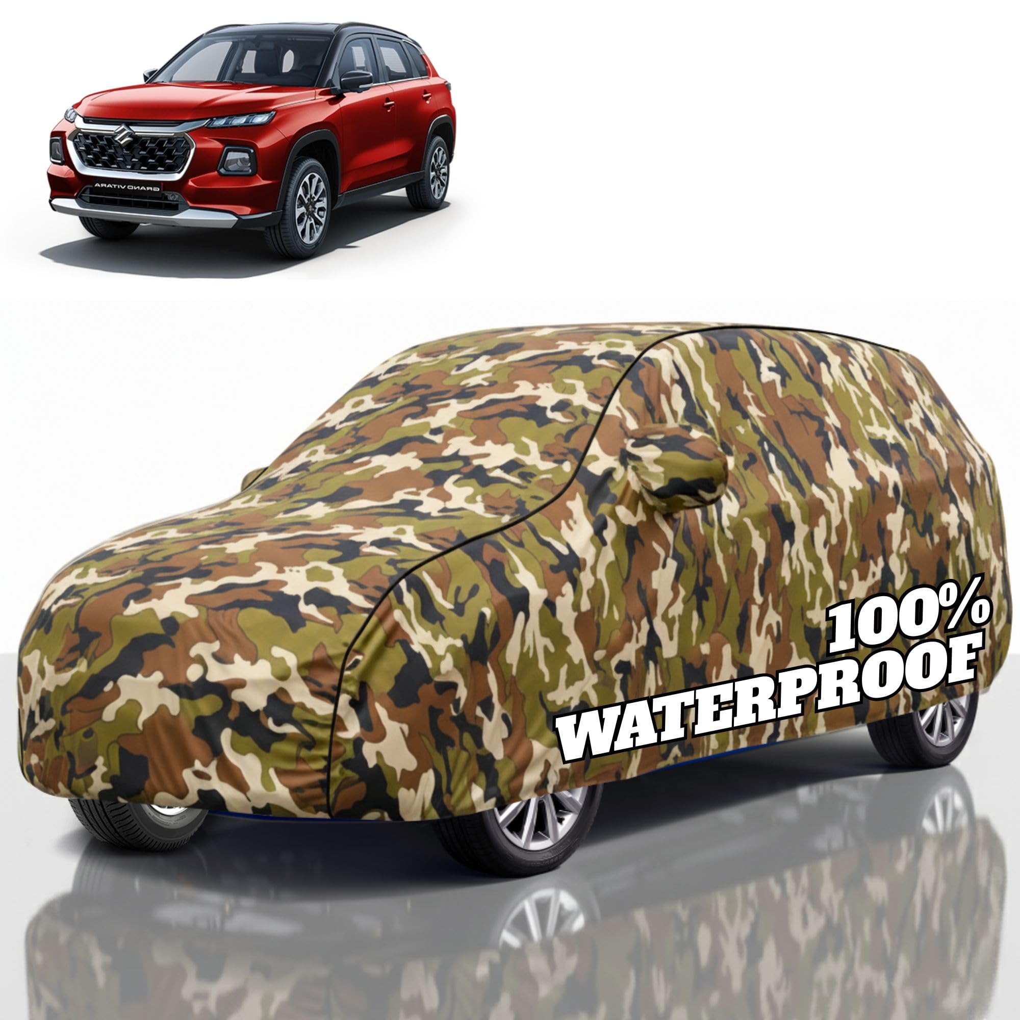 Premium Polyester Car Cover Grand Vitara All-Weather Protection from Rain, Dust &amp; Sun | UV Resistant Fabric | Full Body Secure Fit for Outdoor &amp; Indoor Parking Jungle