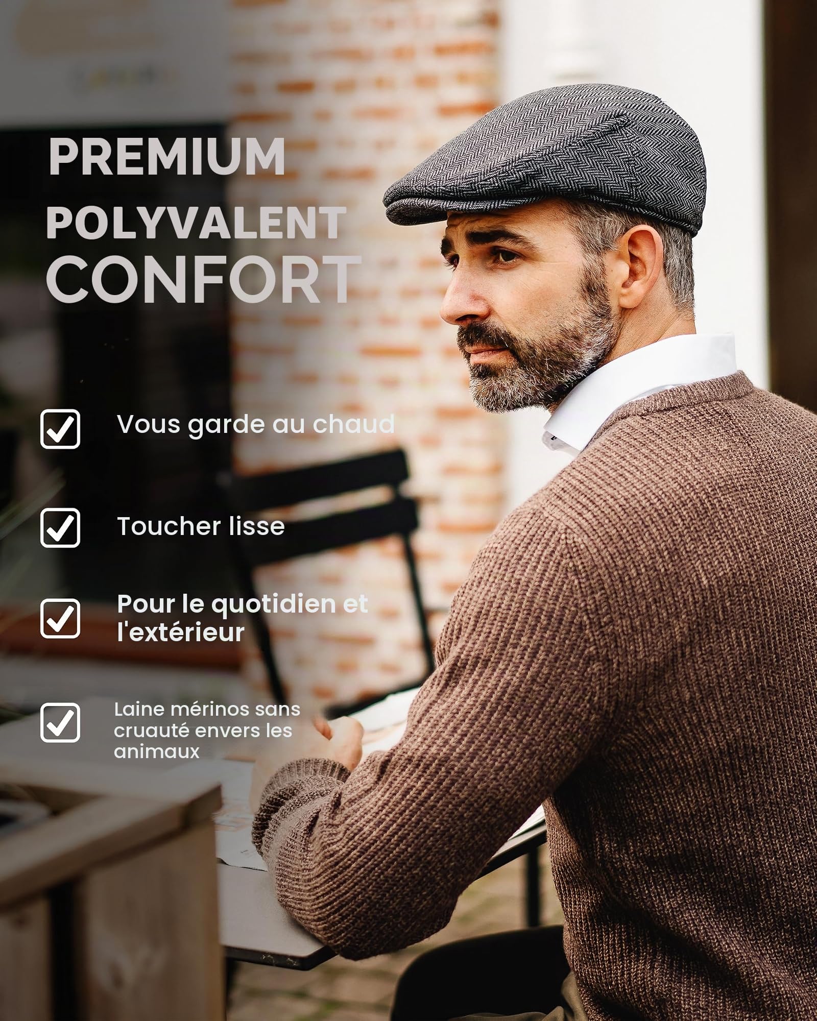 TOP-EX L/XL/XXL/XXXL Casquette plate pour homme Mélange de laine Newsboy Casquette à visière Vintage Casquette Barrett Ivy Gatsby Casquette Tweed Beret Peaked Caps