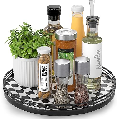 Miniatura 21 de Tabla giratoria redonda de roble de 9 pulgadas para organización en gabinetes, estilo rústico, para almacenamiento en mesa del comedor, despensa,