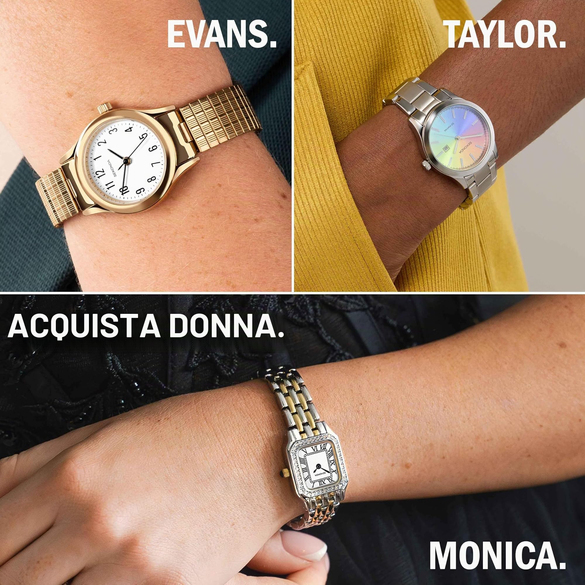 Sekonda Orologio da donna al quarzo da 33 mm con cassa in pietra, display analogico e bracciale in acciaio inossidabile