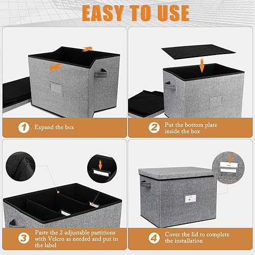 Miniatura 3 de Caja de almacenamiento de discos de vinilo para más de 100 discos individuales, organizador LP Rrecord con tapa y divisores ajustables, caja móvil