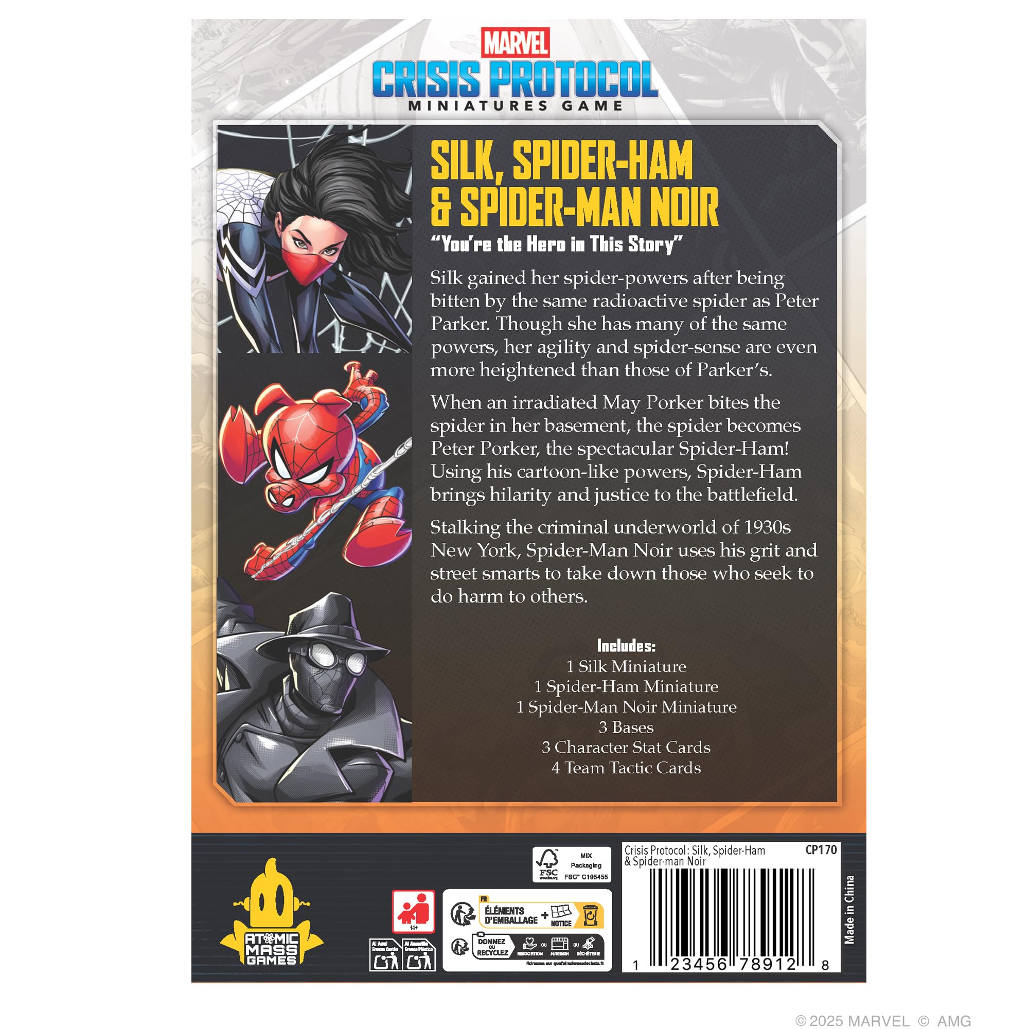 Asmodee Marvel Crisis Protocol: Silk, Spider-Ham & Spider-Man Noir | Expansión, Juego de Miniaturas, A Partir de 14 Años, para 2 Jugadores, 90 Minutos por Partida, Español/Inglés/Francés