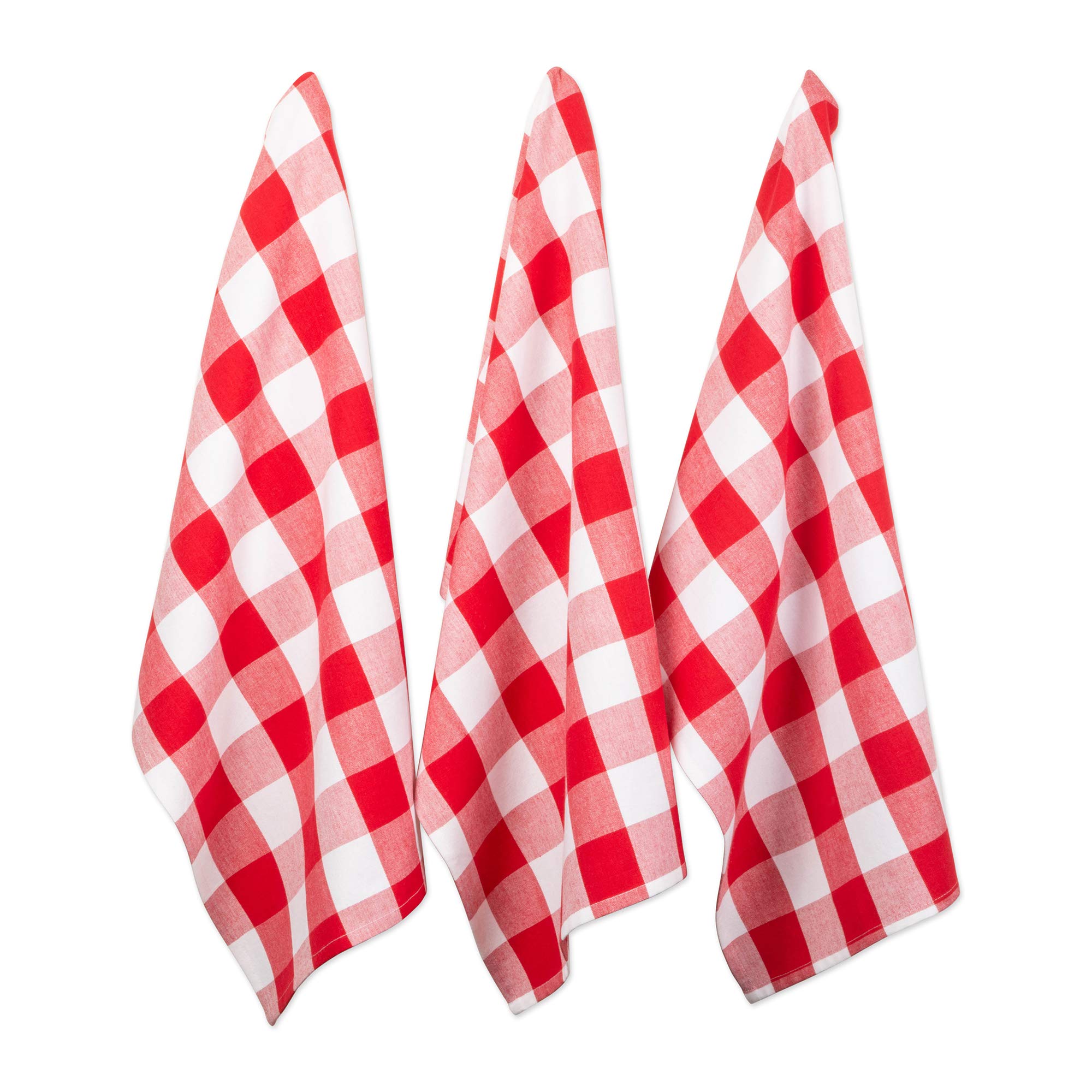 DII Buffalo Check Kitchen Collection, Classic Farmhouse Dishtowel Set, 20x30, Red & White, 3 Piece