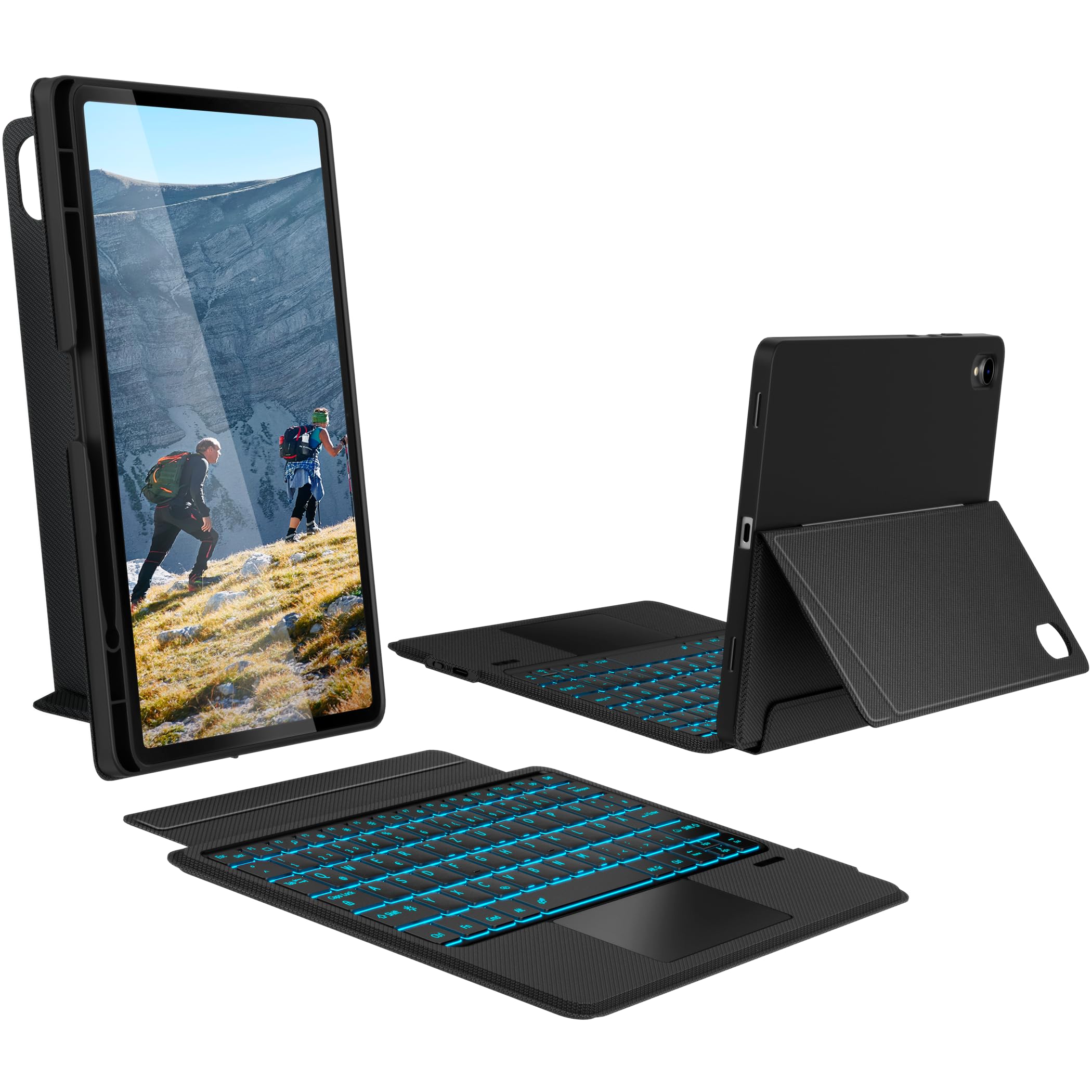 CACOE Hülle mit Tastatur für Samsung Galaxy S11 2025 11 Zoll (SM-X730/X736B) mit Touchpad, 7-Farbige Beleuchtung Abnehmbare Kabellose Ultraleichte Tastatur, Schwarz