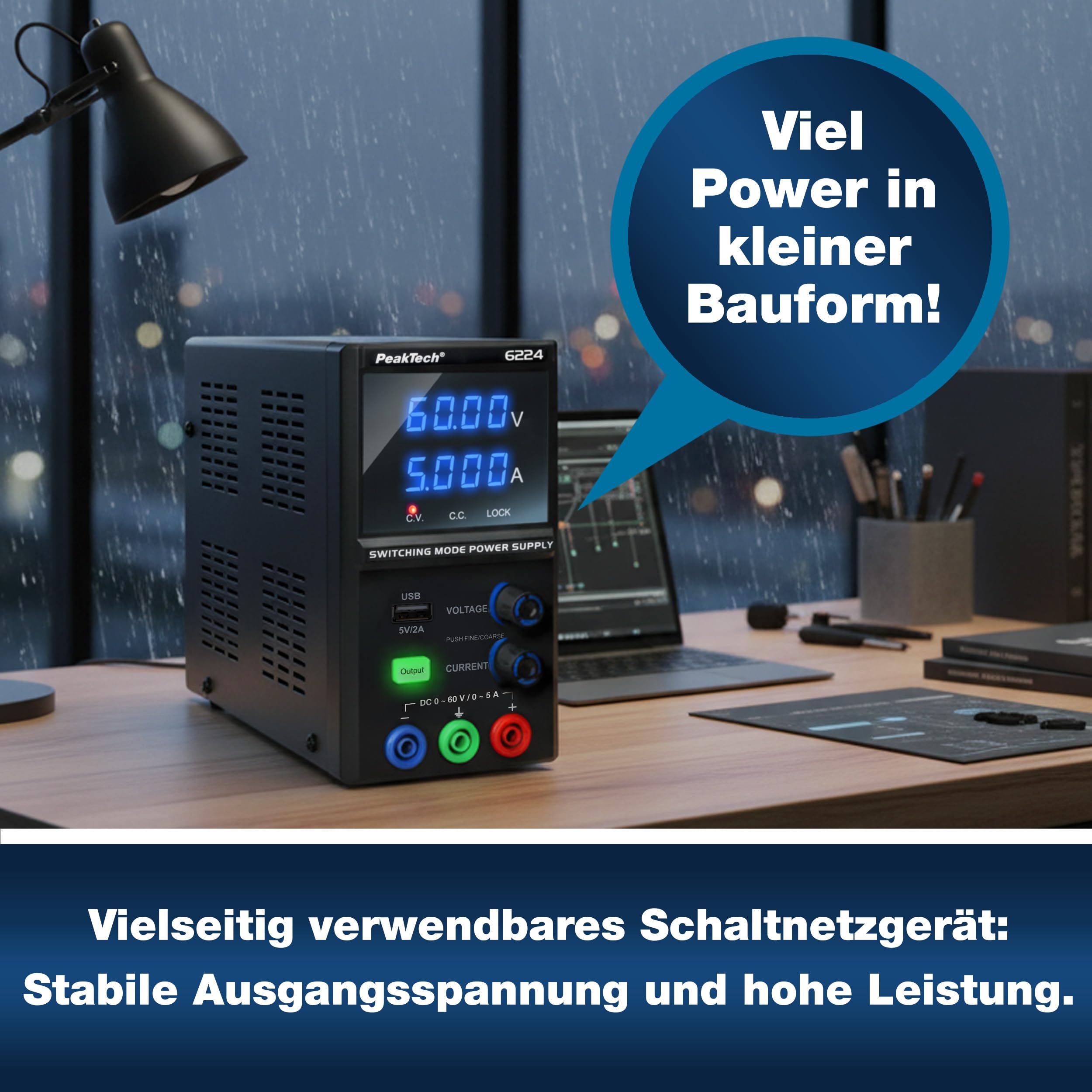 PeakTech 6224 - Labornetzteil DC 0-60V 0-5A 300W Labornetzgerät USB