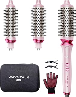 Wavytalk Heatwave Pro Ionic Thermal Brush Set: 3 Sizes Heated Round Brushes for Frizz-Free Blowouts on Short to Long Hair, Pink