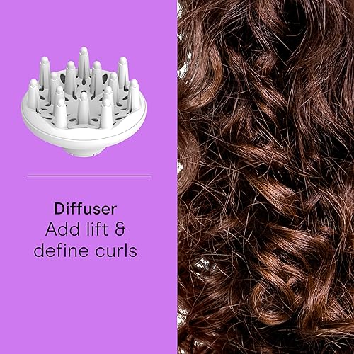 Miniatura 8 de Conair Secador de pelo de cerámica doble, 1875 W con difusor y concentrador, acondicionamiento iónico, 3 ajustes de calor y 2 ajustes de velocidad,