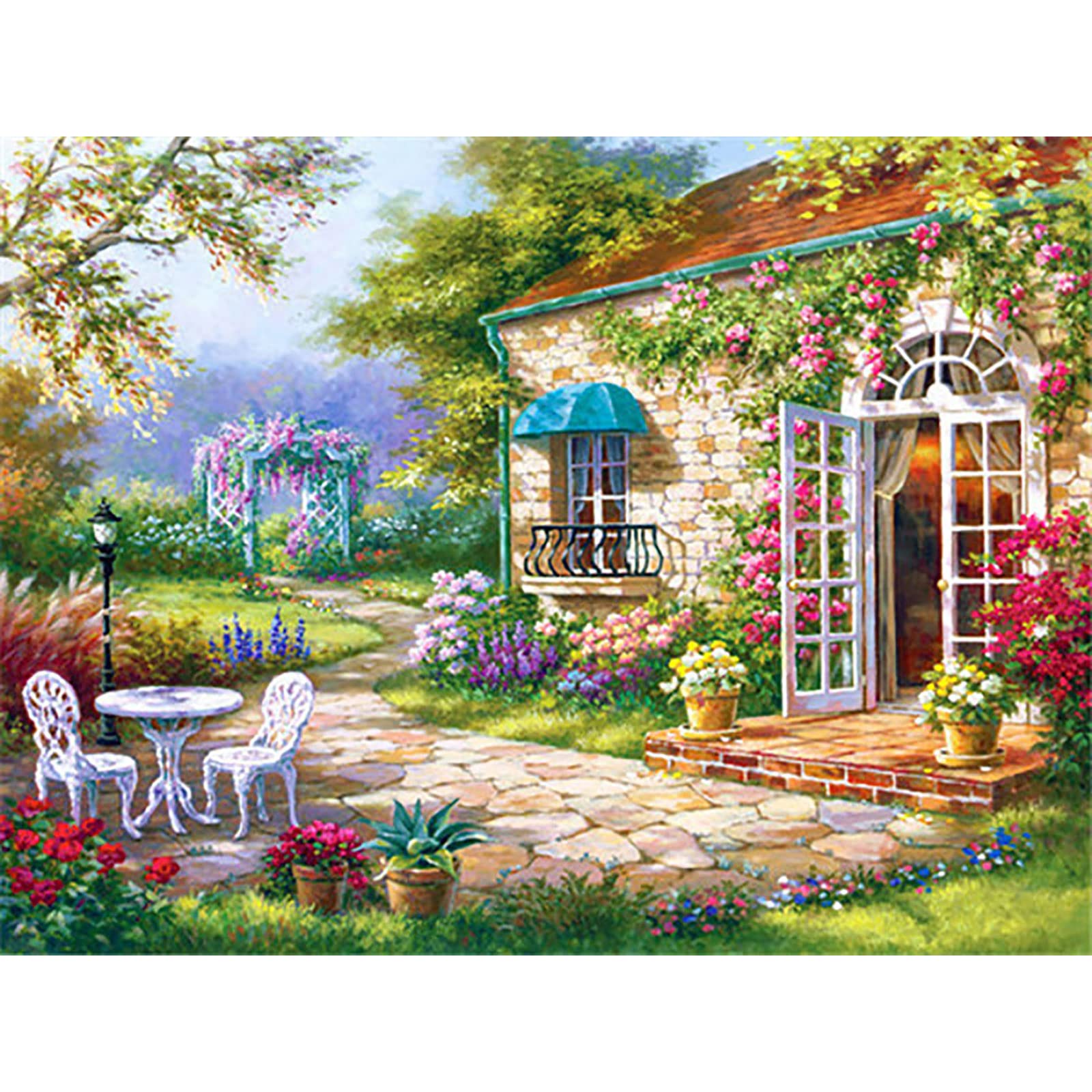 ZGMAXCL Diamond Painting DIY for Adults Beginners Round Full Drill Garden Cottage Crystal Large Size Wall Decorations for Living Room Craft Gift 60x50cm